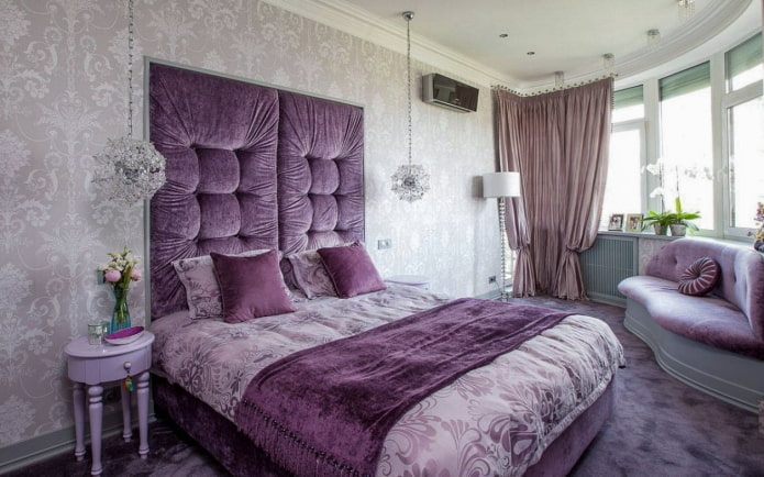 Intérieur de chambre gris et lilas