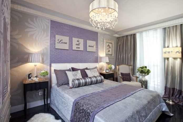 Intérieur de chambre gris et lilas