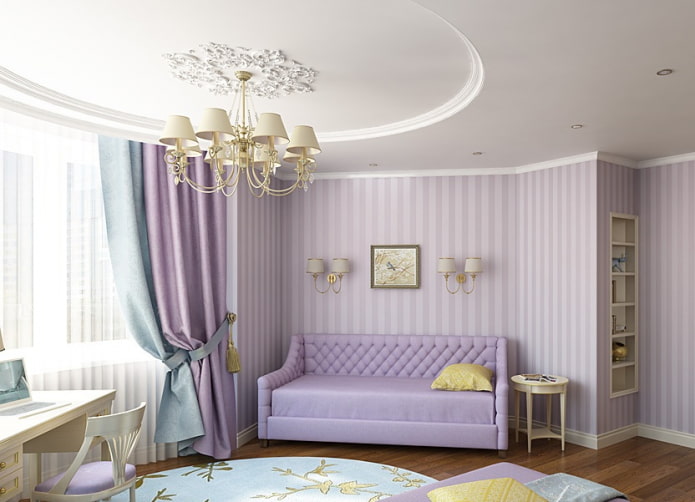 canapé lavande dans une chambre de fille 