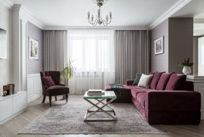 canapé lilas avec pouf