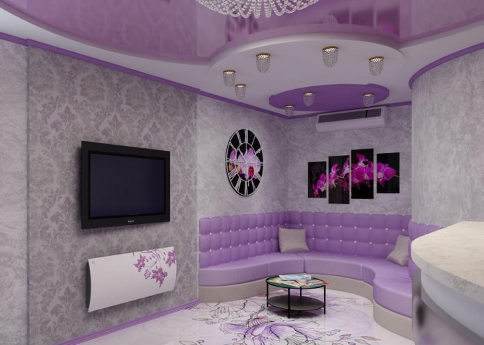 Plafond violet avec murs gris