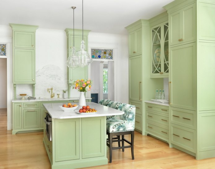 ensemble de cuisine vert clair