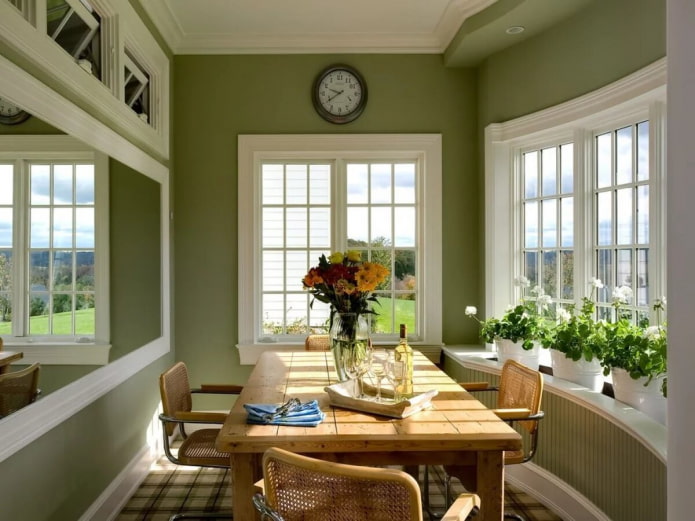 salle à manger dans les tons verts