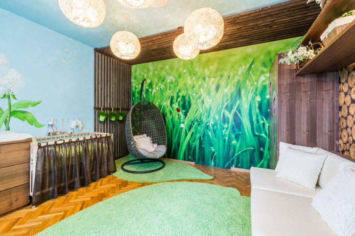 Papier peint à l'herbe dans la chambre d'un nouveau-né