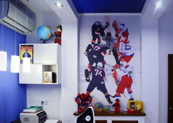 thème du hockey dans la chambre d'un garçon