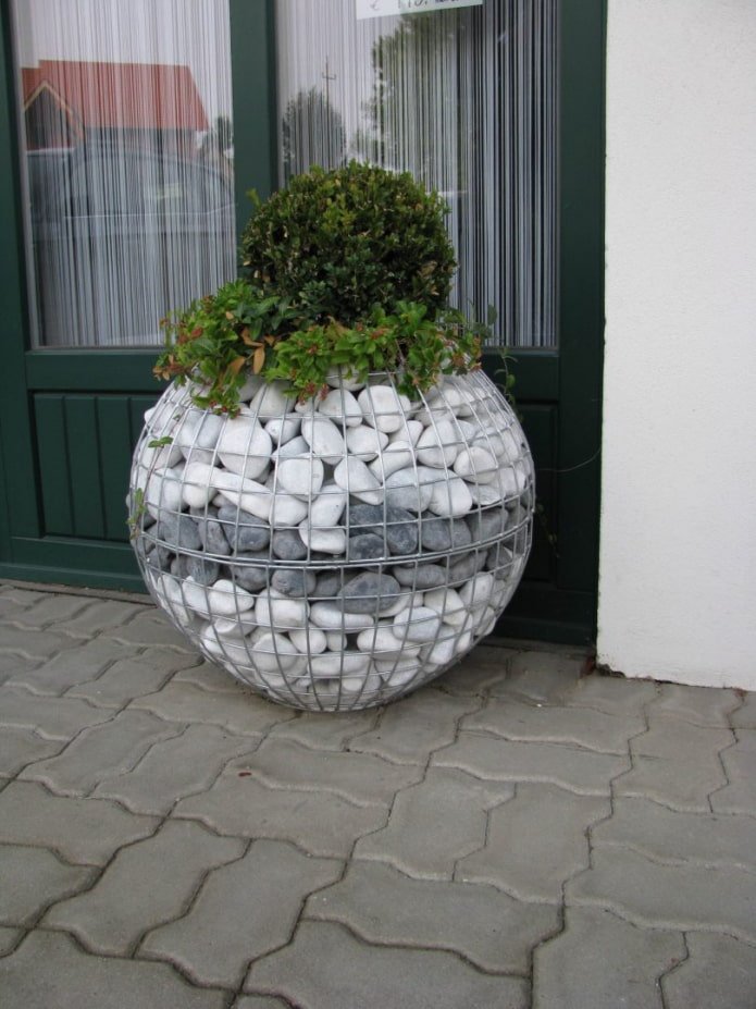 parterre de fleurs en boule en gabion