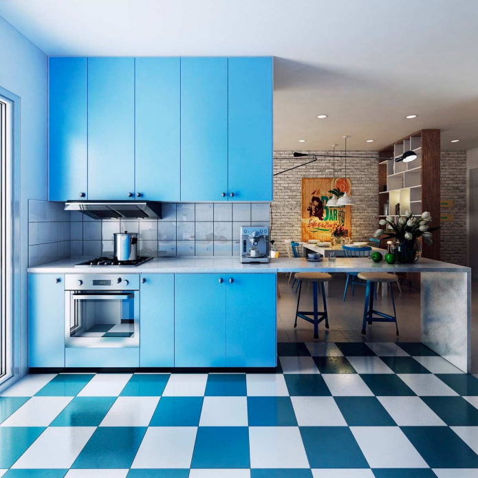 Sol en damier dans la cuisine