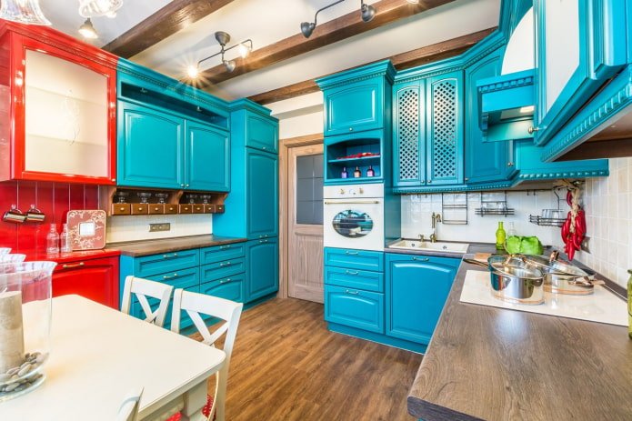 cuisine bleue et rouge