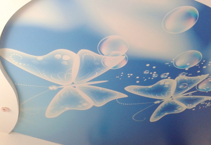 Plafond tendu bleu avec impression photo