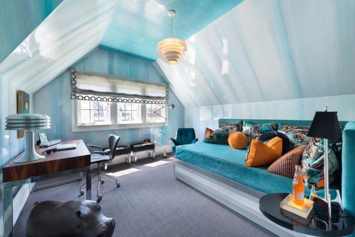 rideaux pour un plafond bleu