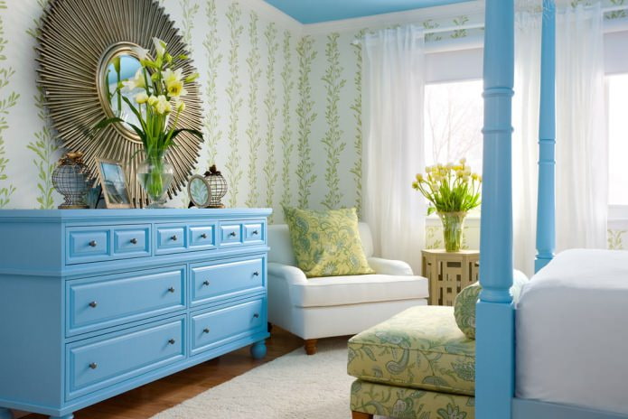 Intérieur bleu et vert