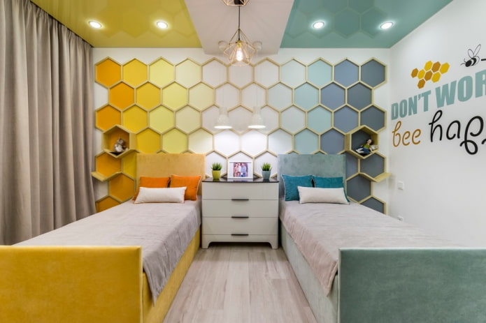 Intérieur d'une chambre d'enfant jaune et bleu