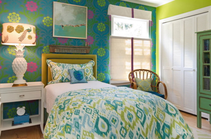 Intérieur vert et bleu d'une chambre d'enfant