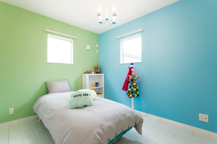 Intérieur vert et bleu d'une chambre d'enfant