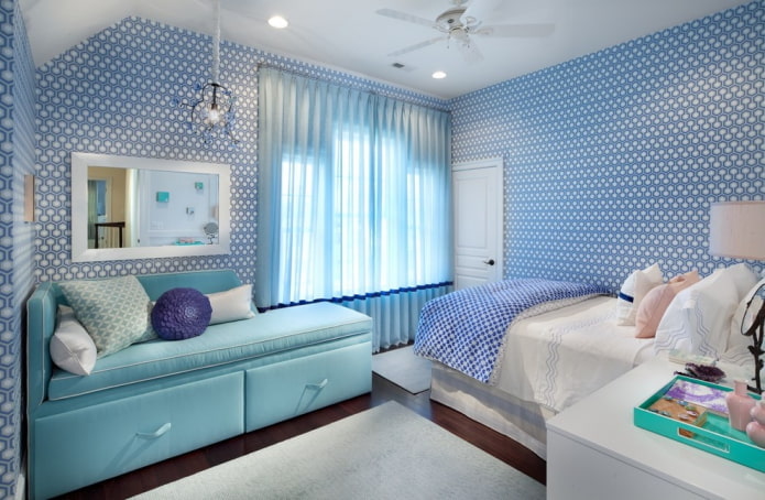 décoration intérieure d'une chambre d'enfant dans les tons bleus