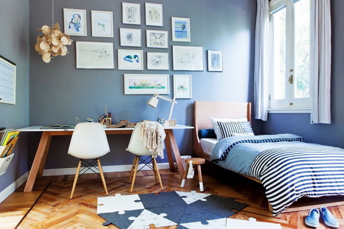 Décoration d'intérieur de chambre d'enfant dans les tons bleus