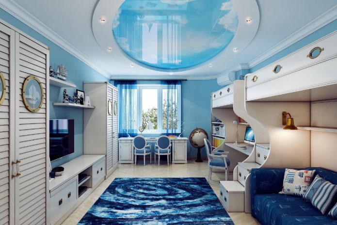 Chambre d'enfant bleue de style marin