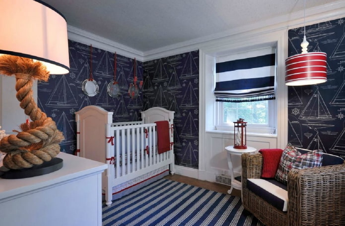 Chambre d'enfant bleue de style marin
