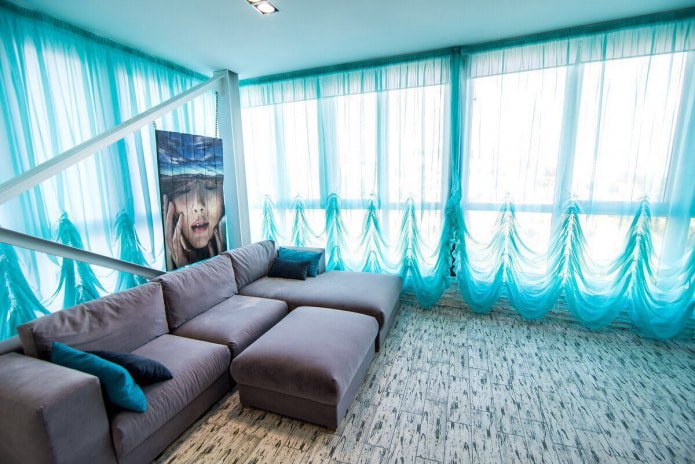 Rideaux autrichiens turquoise