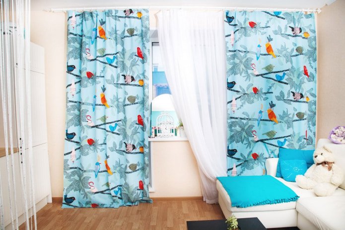 rideaux avec oiseaux