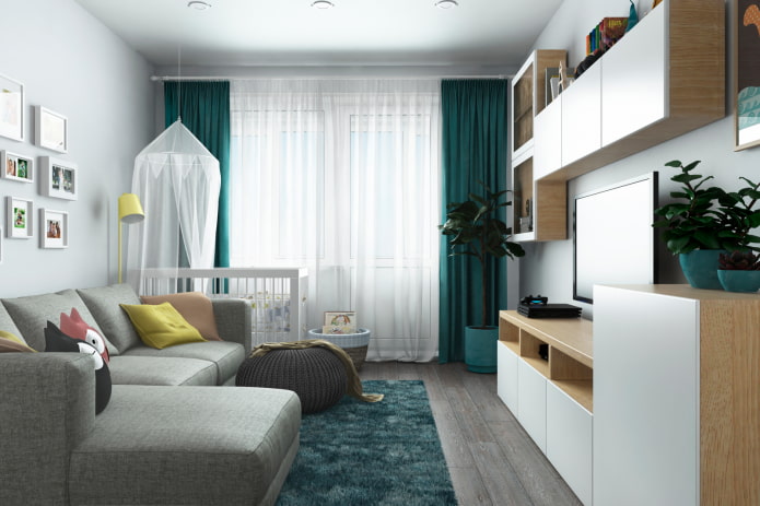 Agencement d'un salon et d'une chambre d'enfant combinés