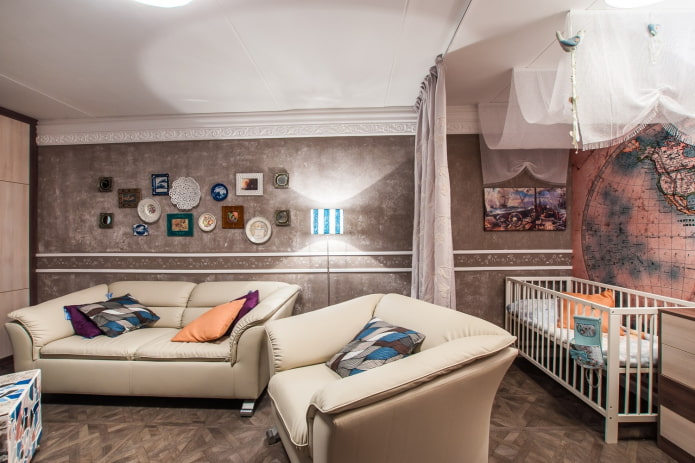Agencement d'un salon et d'une chambre d'enfant combinés