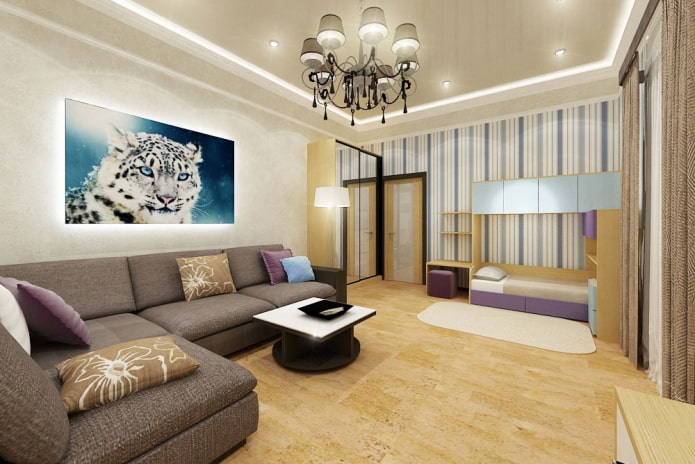 Aménagement d'un salon et d'une chambre d'enfant combinés