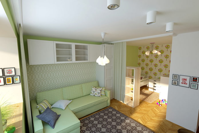 Aménagement d'un salon et d'une chambre d'enfant combinés