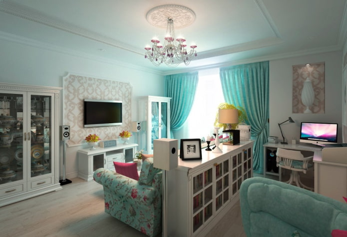 Aménagement intérieur d'une chambre d'enfant et d'un salon combinés