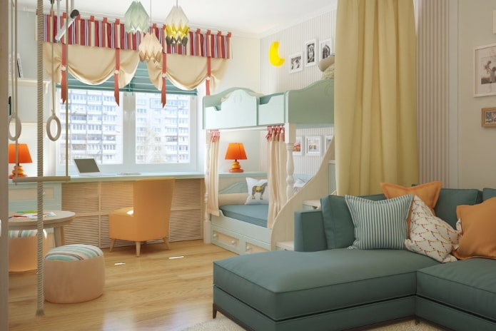 Aménagement intérieur d'une chambre d'enfant et d'un salon combinés