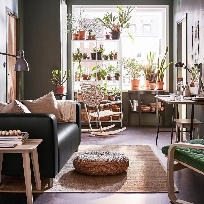 salon avec des fleurs ikea