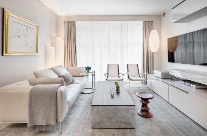 Intérieur de salon aux tons gris-beige