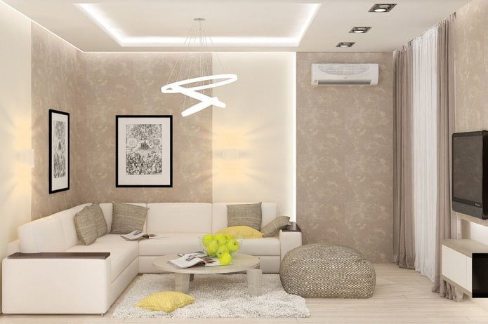 Intérieur de salon dans les tons blancs et beiges