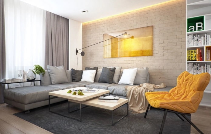 Intérieur de salon aux tons gris-beige