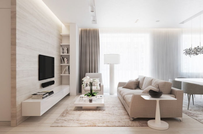 Intérieur d'un salon beige de style moderne