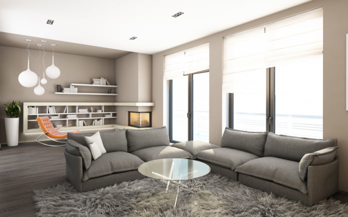 Intérieur de salon dans des tons gris-beige