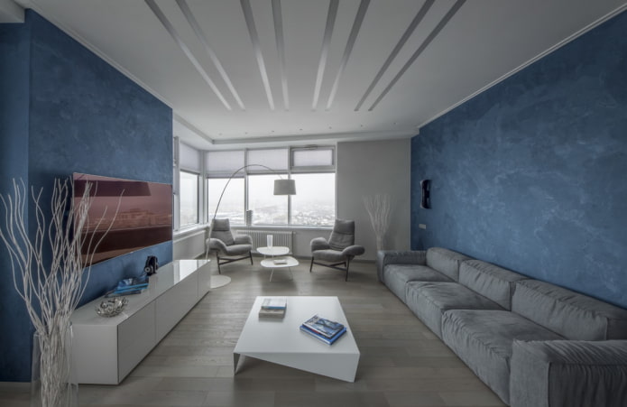 intérieur d'un salon gris-bleu