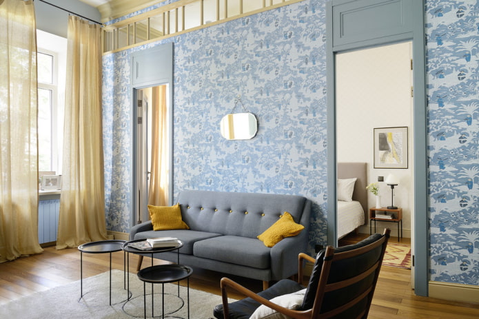 décoration de l'intérieur d'un salon bleu