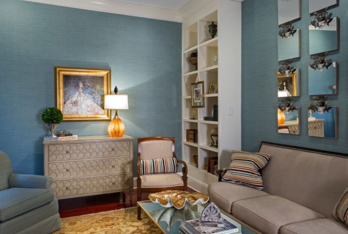 décoration de l'intérieur d'un salon bleu