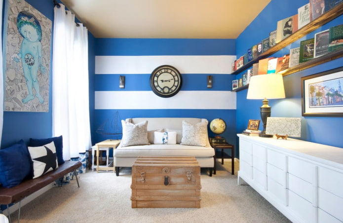 Salon bleu de style marin