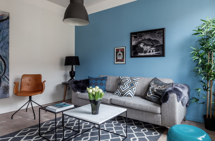 Salon bleu de style scandinave