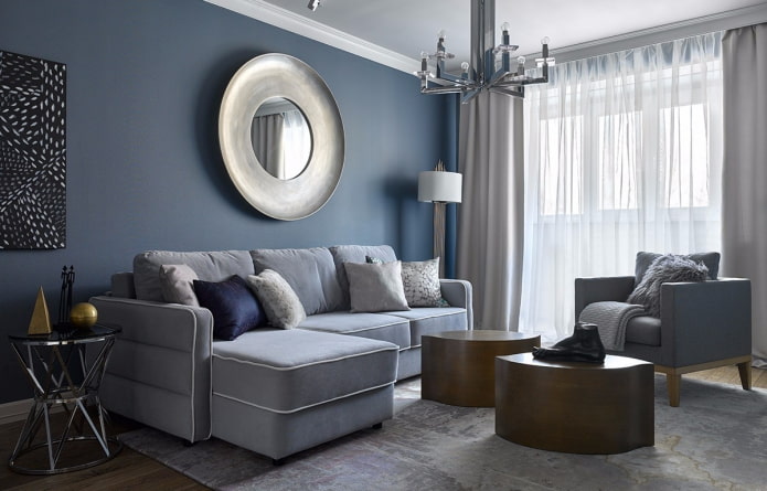 intérieur d'un salon gris-bleu