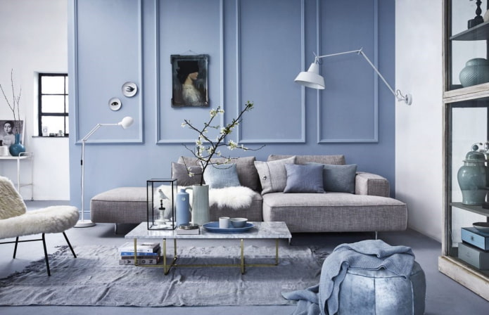 intérieur d'un salon gris-bleu