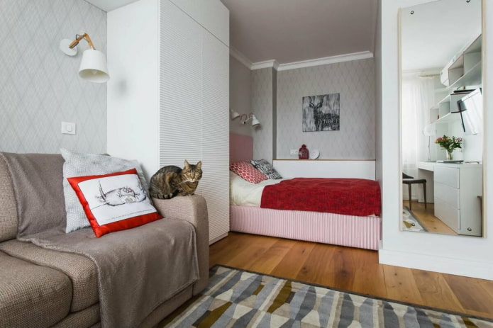 Espace nuit dans le salon d'un appartement Khrouchtchev