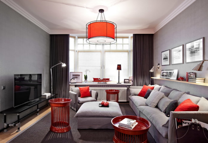 intérieur d'un salon gris aux accents lumineux