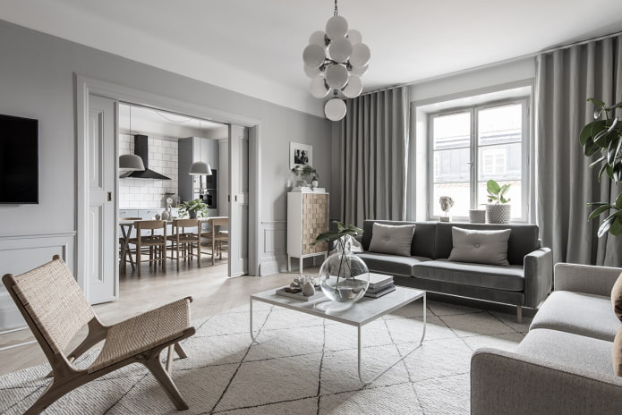 Décoration intérieure d'un salon en nuances de gris