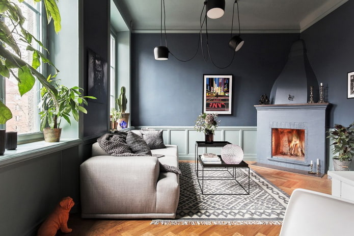 Décoration intérieure d'un salon en nuances de gris