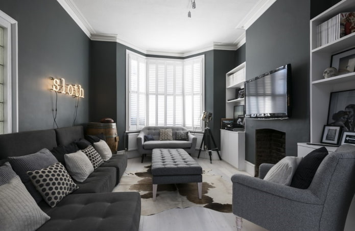 Meubles dans un salon gris