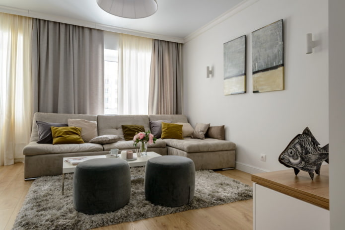 Intérieur de salon dans les tons gris-beige