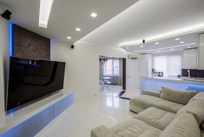 White walls, blue lighting